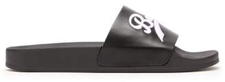 Balmain - Logo Embroidered Leather Slides - Mens - Black Multi