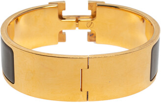 Hermes Clic Clac H Brown Enamel Gold Plated Wide Bracelet PM