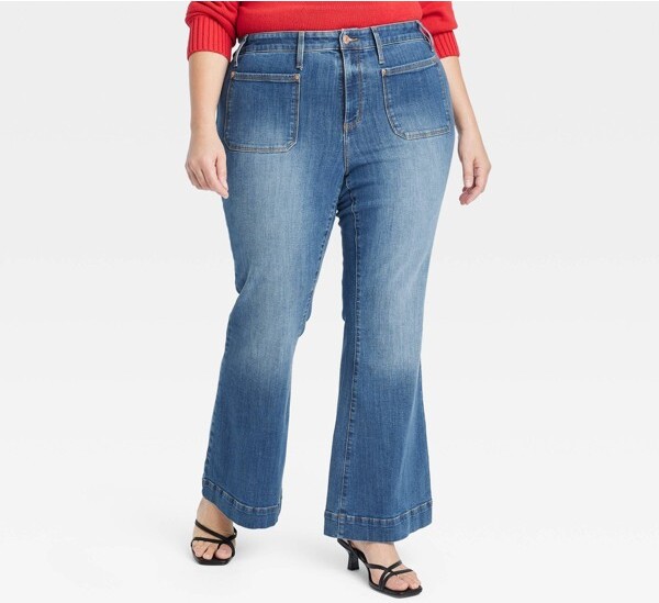 Ava & Viv Women'sHigh-RiseRelaxedFlareJeans-Ava&Viv™BlueDenim17:Cotton-Spandex,Midweight,