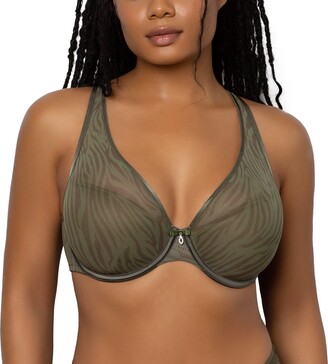 Curvy Couture Women's Sheer Mesh Full Coverage Unlined Underwire Bra Olive  Waves 44h : Target