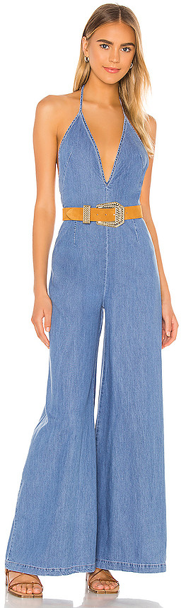 free people jean jumpsuit
