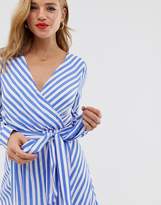Thumbnail for your product : Glamorous wrap front dress with tie waist in diagonal stripe