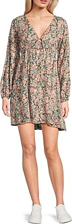 Star Fall Ditsy Floral Print Long Sleeve Mini Dress