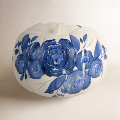 Viva by Vietri Blue Camellia Medium Figural Pumpkin