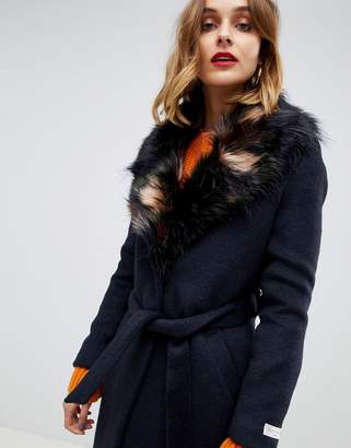 Gianni Feraud duster coat with faux fur collar