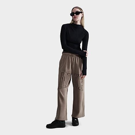 Nike Women's Sportswear Mid-Rise Oversized Open-Hem French Terry Pants in Mink Brown/Htr | Size: Medium
