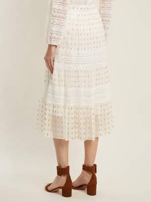 Temperley London Wondering Lace-insert Fil Coupe Chiffon Midi Skirt - Womens - White