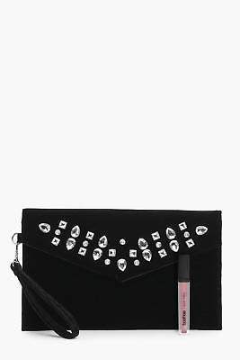 boohoo Womens Millie Jewel Embellished Clutch Bag in Black size One Size