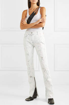 Palm Angels Distressed Painted Mid-rise Jeans - White
