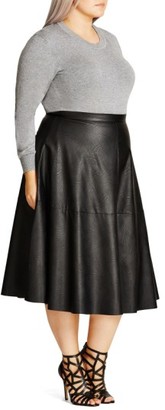 City Chic Plus Size Women's 'Flirt' Faux Leather Midi Skirt