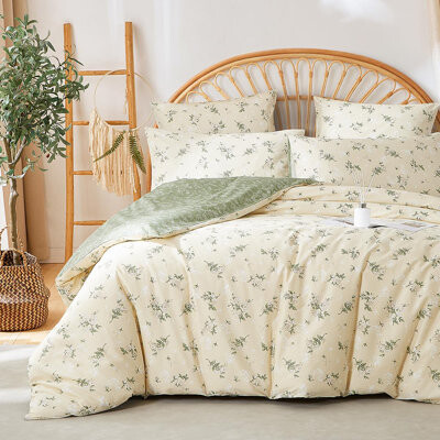 Nayoroom SJT-CT-CYS Chic Green Floral Botanical Duvet Cover Set 100% Cotton Garden Style Aesthetic Bedding Sets
