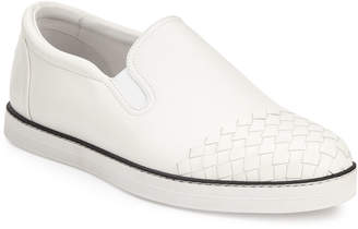 Bottega Veneta Woven-Toe Leather Skate Shoe, White