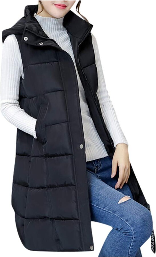 Puffer Gilet Womens Sleeveless Long Padded Jacket In Black