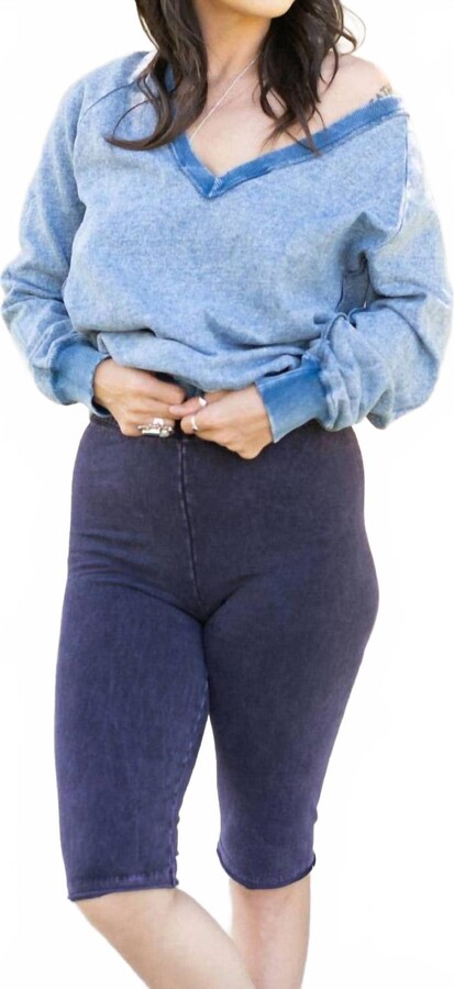 People of Leisure V-Neck Cotton Sweatshirt In Denim