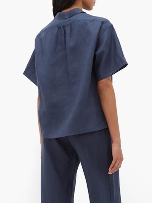 Rossell England - Mother-of-pearl Buttoned Linen Pyjama Shirt - Navy