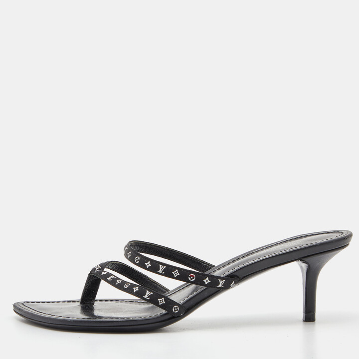 Louis Vuitton Black Monogram Satin Citizen Thong Sandals Size 37 - ShopStyle