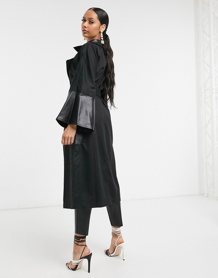 UNIQUE21 double breasted trench coat in black - ShopStyle
