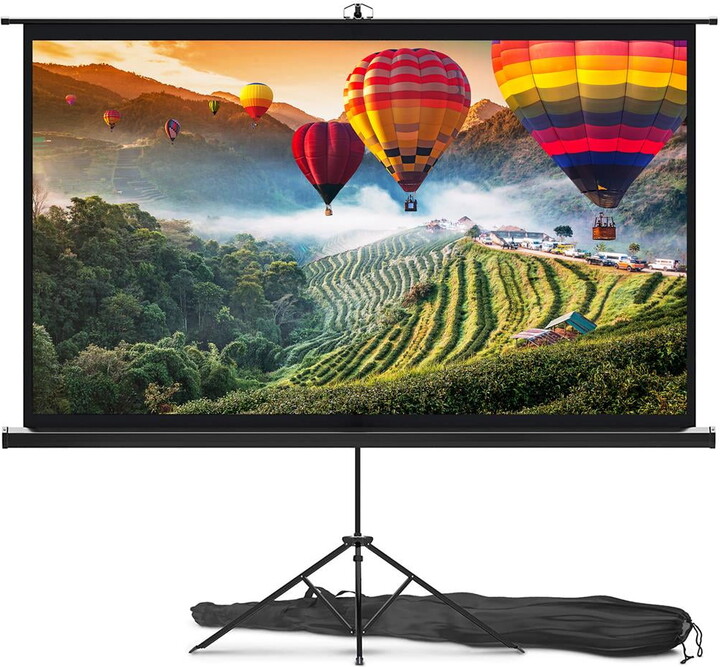 Pyle Projector Screen with Stand 80-inch Floor Standing Portable Fold-Out Rollup Matte for Projection PRJTP80