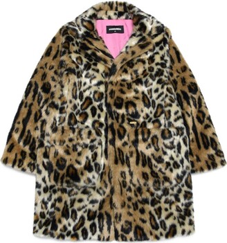 DSQUARED2 Kids Leopard Printed Single-Breasted Coat