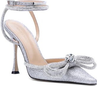MACH & MACH Glitter Double Crystal Bow Pointed Toe Pump
