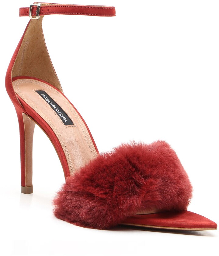 fur ankle strap heels