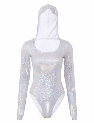 Aislor Womens Shiny Metallic Hologram Scoop Neck Leotard Bodysuit ...