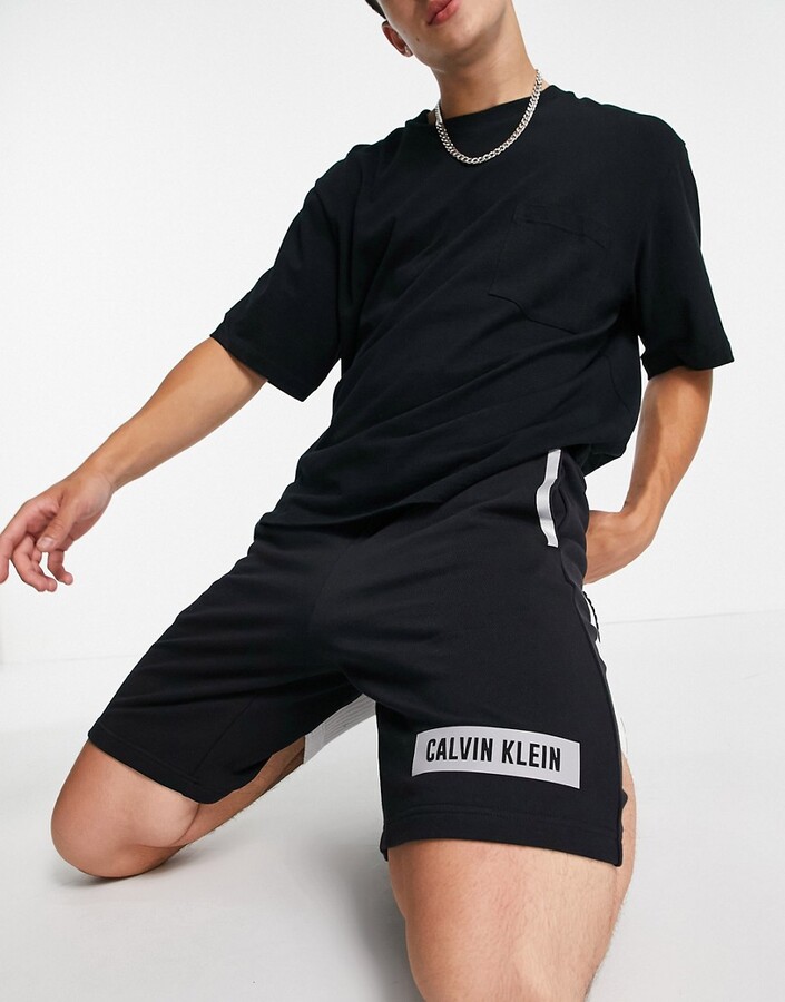 Calvin Klein reflective box logo sweat shorts in black - ShopStyle