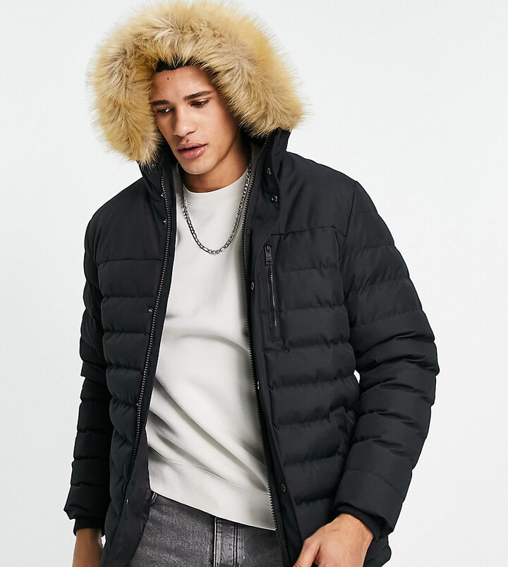 HUPOO Mens Detachable Fur Hood Sherpa Lined Quilted Cotton Padded Puffer Coats Jackets