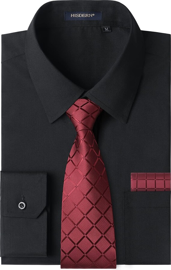 HISDERN Mens Dress Shirt Long Sleeve Formal Business Button Down Shirts ...