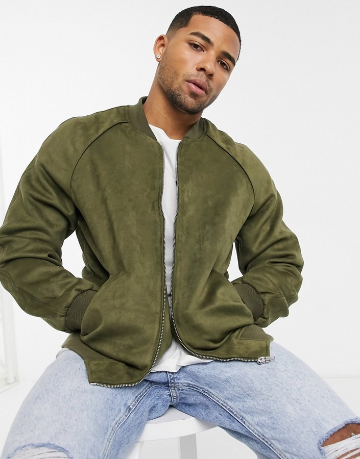 green suede bomber