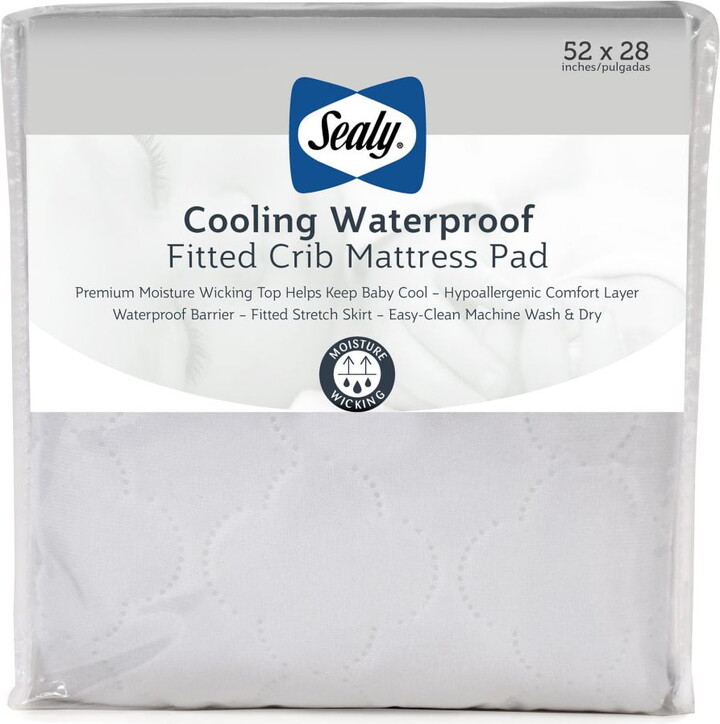 Sealy Cooling Moisture Wicking Waterproof Crib Mattress Pad, Baby/Toddler Mattress Protector 52x28