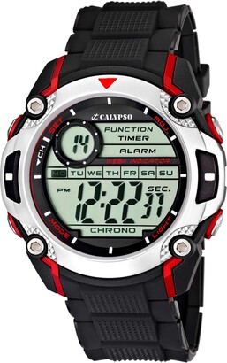 Calypso Men's Digital Watch with LCD Dial Digital Display and Black Plastic Strap K5577/4
