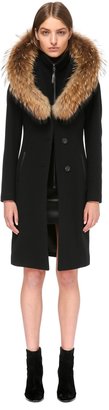 Mackage Mila Wool Coat With Fur Trim Hood In Black