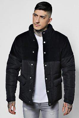 boohoo NEW Mens Velour Panel Padded Jacket in Polyester