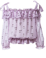 Thumbnail for your product : Choies Lavender Cat Print Off-the-shoulder Blouse With Ruffled Detail