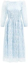 Thumbnail for your product : Shrimps Fredrick Face-embroidered Bow-trim Organza Dress - Light Blue