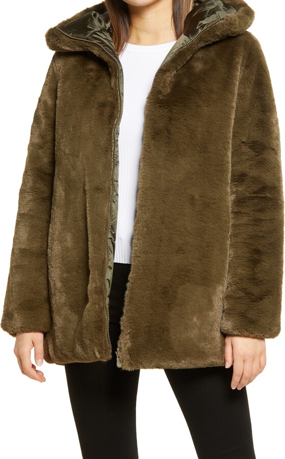 Save The Duck Waterproof Reversible, Vegan Fur Coat French Connection