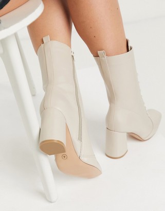 Glamorous lace-up heeled ankle boots in bone