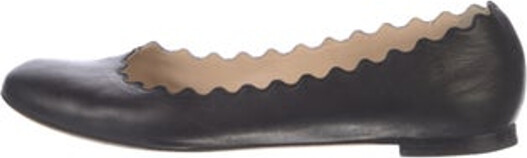 Chloé Leather Ballet Flats Black Semi-Pointed Toes with Scalloped Accent Designer