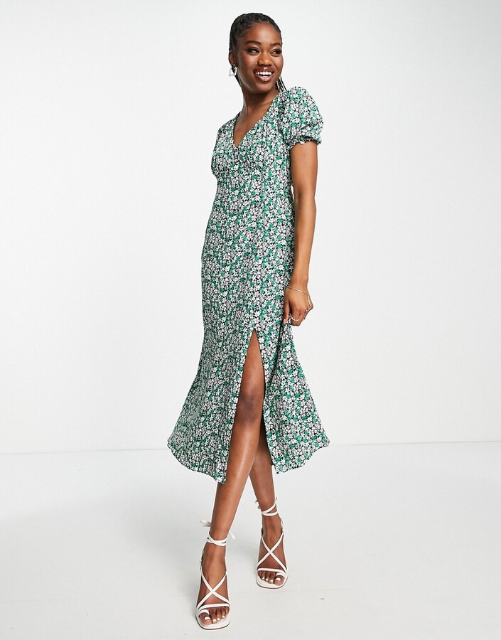 bright green floral dress