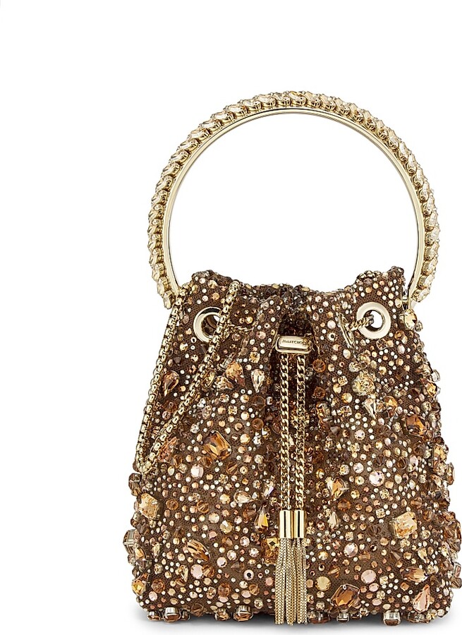 Jimmy Choo Women's Bon Bon Crystal Mesh Top Handle Bucket Bag - Tan Mix Light Gold