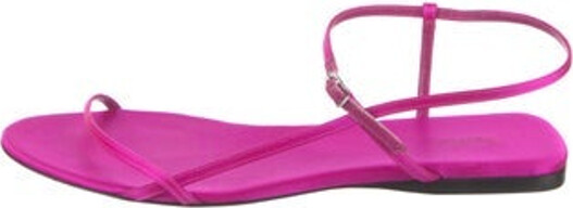 The Row Bare Sandals Purple Satin Leather Trim Buckle Closure at Ankles Includes Box