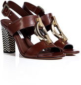 Thumbnail for your product : Diane von Furstenberg Leather Sandals with Embellished Front