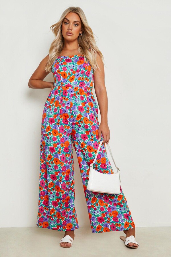 boohoo Plus Ruffle Strap Floral Jumpsuit ShopStyle