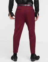 Thumbnail for your product : ASOS DESIGN DESIGN smart tapered tuxedo trousers in burgundy