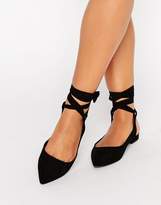 Thumbnail for your product : ASOS DESIGN LINGUINI Lace Up Pointed Ballet Flats
