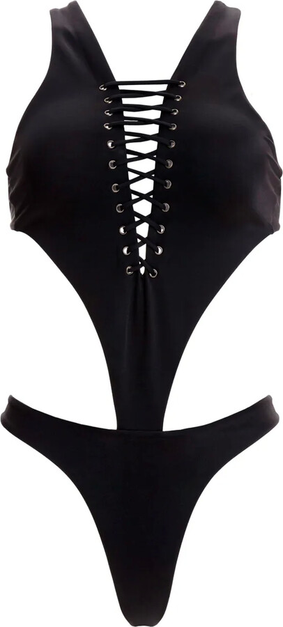 Agua Bendita Lace-Up Cut-Out Swimsuit