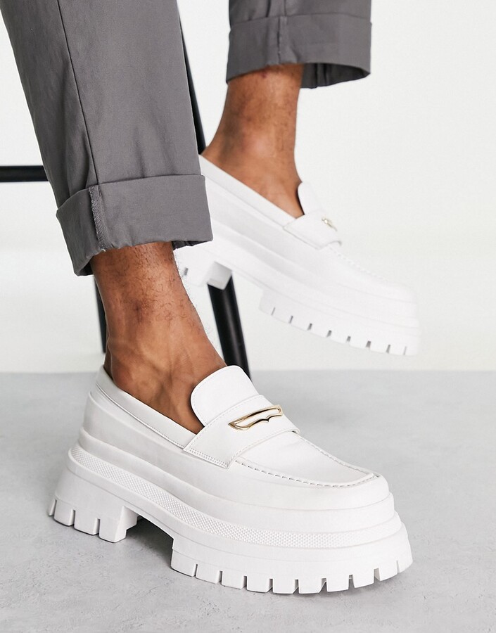 ASOS DESIGN chunky loafers in white faux leather - ShopStyle