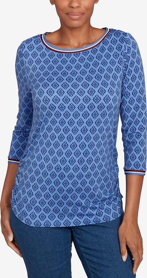 Ruby Rd. Petite Stripe Tipped Monotone Textured Top