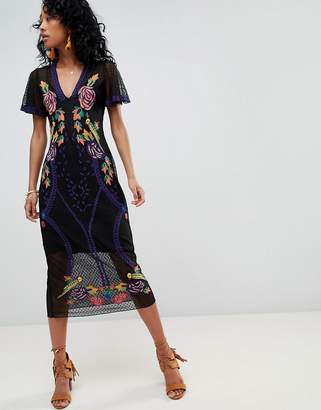 Cleobella Lace Midi Dress With Floral Embroidery
